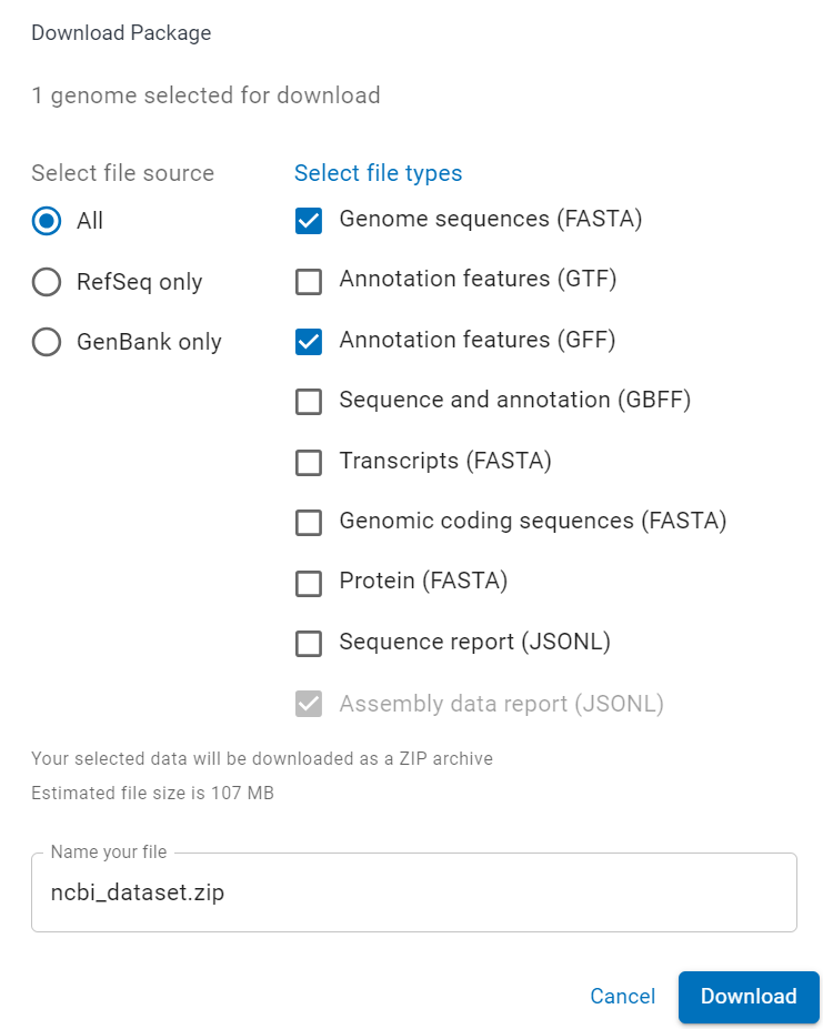 Popup to download the dataset